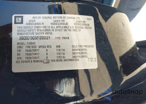 2008 Chevrolet Silverado 1500 Ls из США, поврежденный, VIN 2GCEC13C681200521